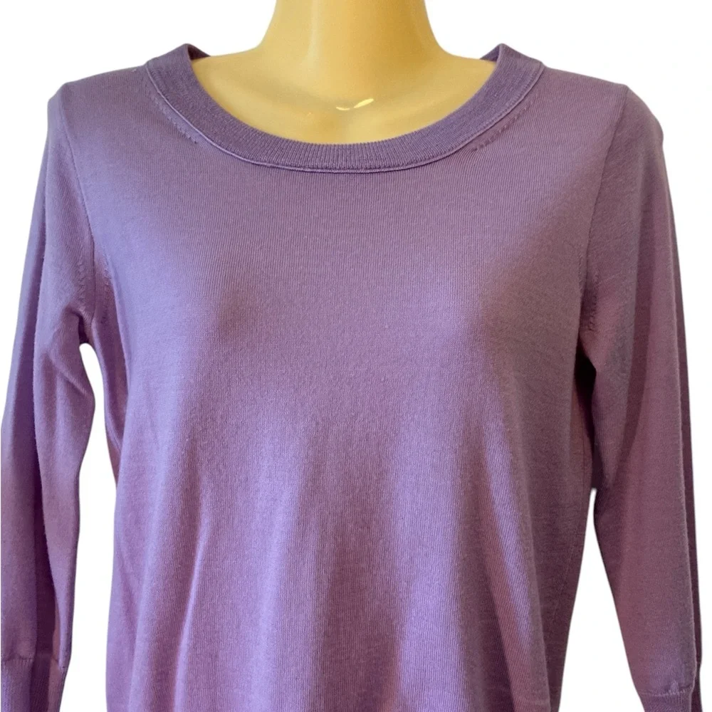 J. Crew Sweater 100% Merino Wool 3/4 Sleeve Pullover Crewneck Purple Lavender XS
